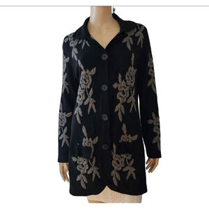 TERRYL‎ for THALIAN Black Gray Floral Cashmere Cardigan Size S 278